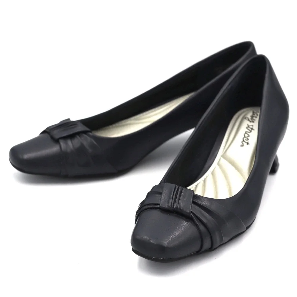 Easy Street Pumps Women 5.5 Navy Blue Kitten Heel Square Toe Knotted Dress Shoes - Picture 6 of 15